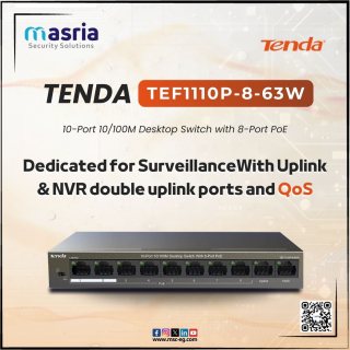 لو محتاج سويتش شبكات قوي وفعال، يبقى TEF1110P-8-63W من TENDA هو الحل الأمثل