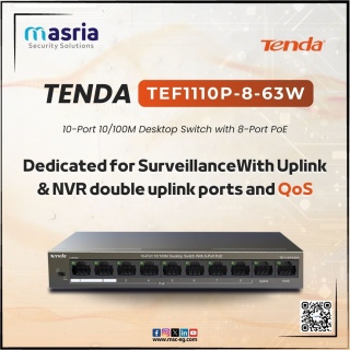 لو محتاج سويتش شبكات قوي وفعال، يبقى TEF1110P-8-63W من TENDA 